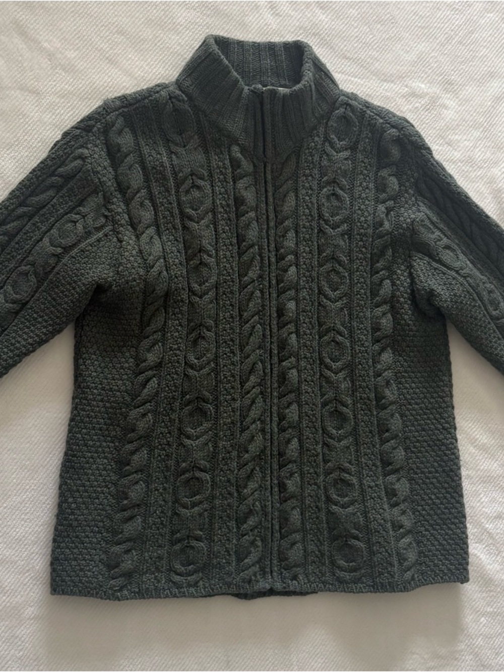 Aran Crafts Merino Wool Knit Sweater in Olive Green